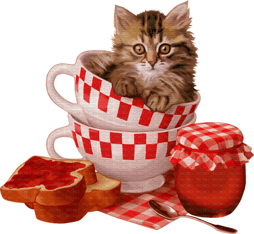 dolceluna spring cat vintage deco red cup - 無料png