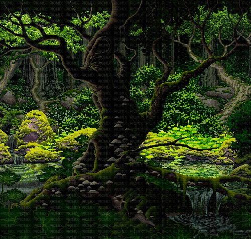 animated forest green trees background - GIF เคลื่อนไหวฟรี