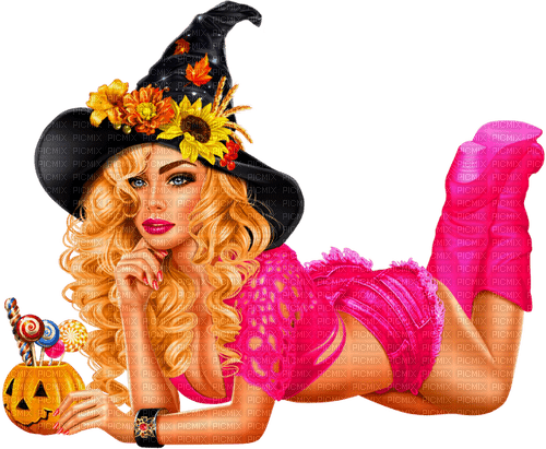Woman.Witch.Halloween.Candy.Pink - png grátis