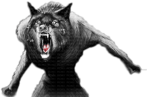 soave deco fantasy gothic werewolf black white - PNG gratuit