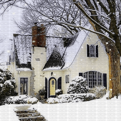 Paysage.Winter.Hiver.Landscape.Neige.Snow.house.maison.Victoriabea - Ingyenes animált GIF