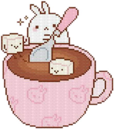 Pixel Bunny Stirring Tea - Free PNG