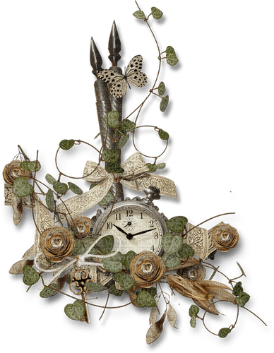 kikkapink deco scrap clock flowers autumn - 免费PNG