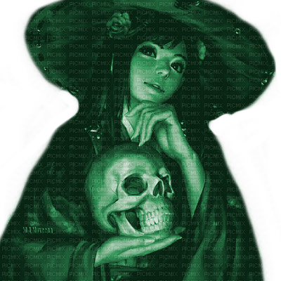 Y.A.M._Fantasy Gothic  woman girl Skull green - darmowe png