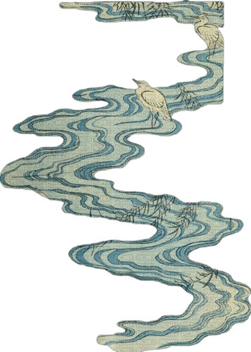watercolor ukiyo-e japanese river painting - zadarmo png