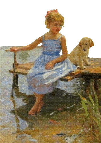 Mädchen, Girl, Vintage, Hund, Wasser - Ilmainen animoitu GIF