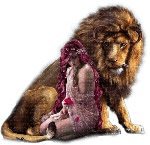 fantasy woman and lion  by nataliplus - ücretsiz png