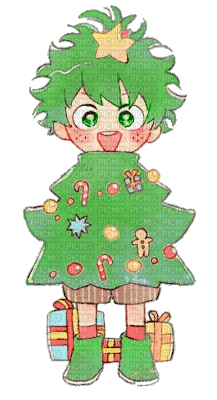 Izuku Midoriya Christmas Tree Chibi - фрее пнг