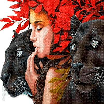Y.A.M._Fantasy woman girl Panther - δωρεάν png