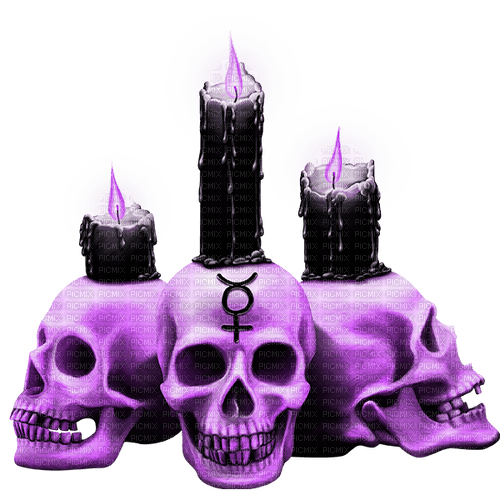 Gothic.Skulls.Candles.Black.Purple - Free PNG