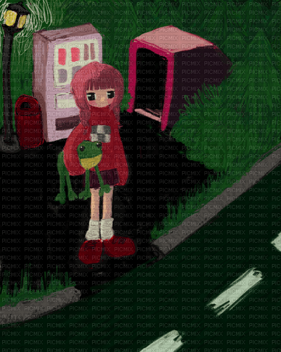 madotsuki with a frog by the road - zdarma png