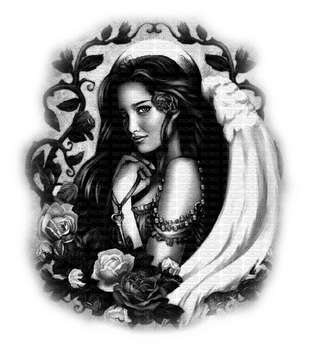 Rose Angel.Black.White - By KittyKatLuv65 - png gratuito