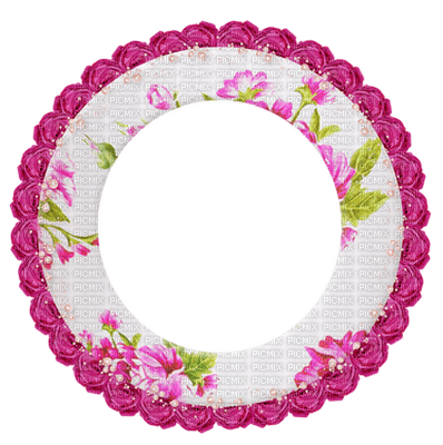 deco frame with pink flowers - kostenlos png