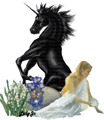 femme et licorne noir - Ilmainen animoitu GIF