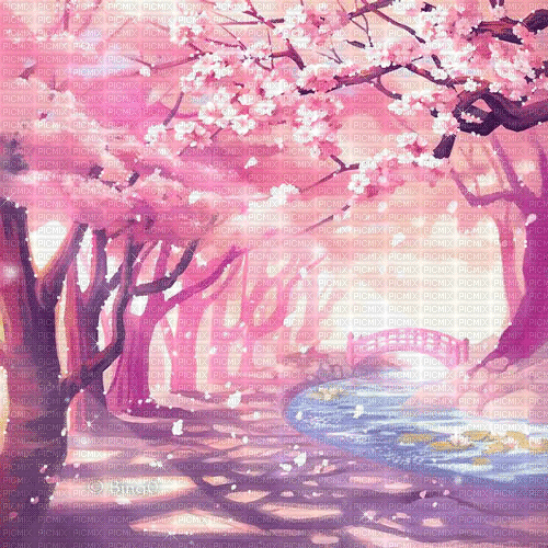 Y.A.M._Japan Spring landscape background - Ingyenes animált GIF