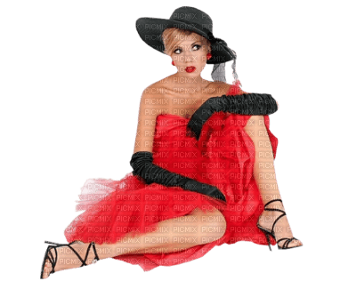 femme rouge assise - png grátis