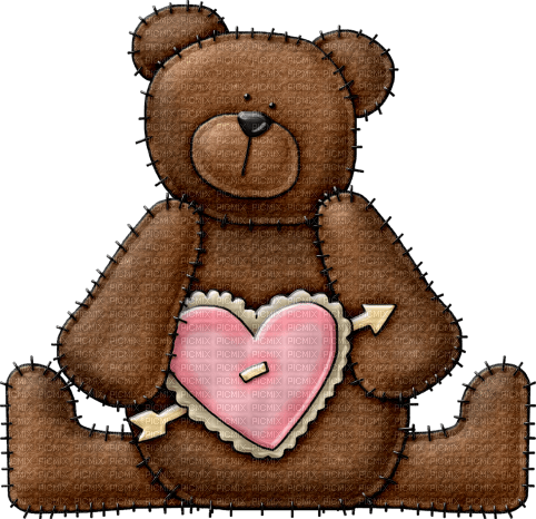 dolceluna deco brown heart pink vintage bear - Free PNG