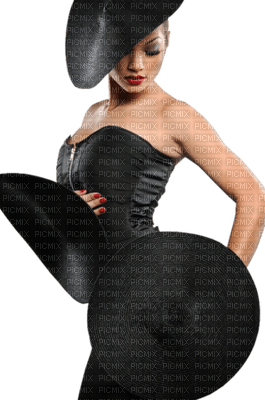 donna con cappello-nero--woman-black-hat--kvinna i svart-hatt-minou52 - gratis png