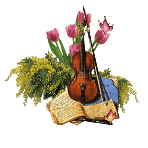 kikkapink vintage violin flowers spring summer - PNG gratuit