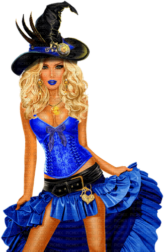 Steampunk.Woman.Witch.Halloween.Black.Blue - ücretsiz png
