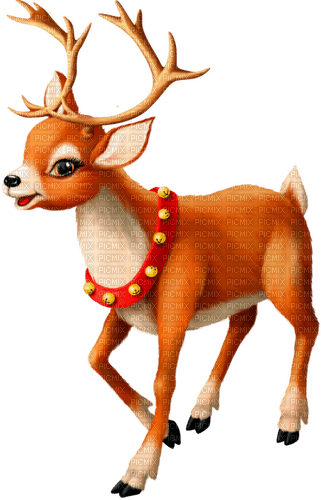 Reindeer.Brown.White.Red.Gold - PNG gratuit