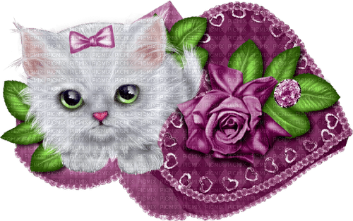 Kitten.Heart.Box.Rose.Gray.Purple - PNG gratuit