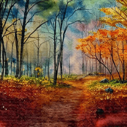 kikkapink autumn background forest painting - ingyenes png