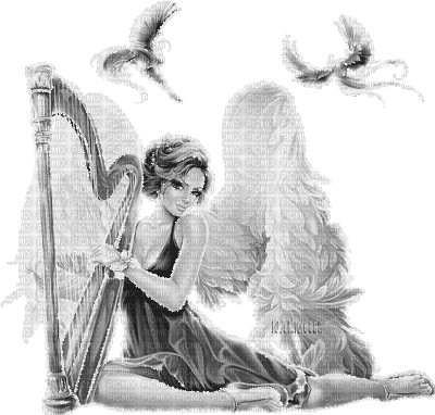 Y.A.M._Fantasy angel black-white - GIF animado grátis