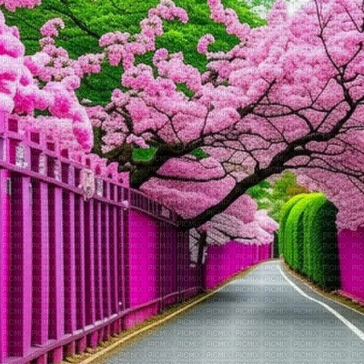 Pink Sakura Tree with Magenta Fence - darmowe png