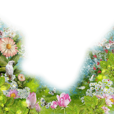 frame cadre rahmen tube fond background flower fleur blossom blumen spring printemps fleurs overlay paysage garden jardin - Free PNG