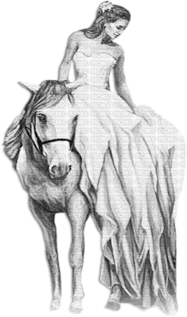 soave woman horse black white - png grátis