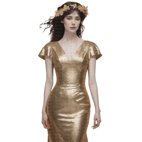 springtimes woman art deco gold dress - nemokama png