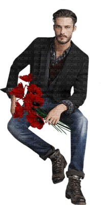 Man Jeans Red Poopy Flower  - Bogusia - фрее пнг