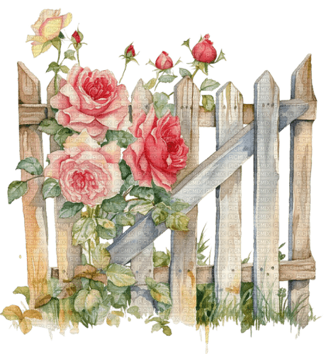 Fence.clôture.Cerco.Roses.Flowers.Victoriabea - 免费PNG