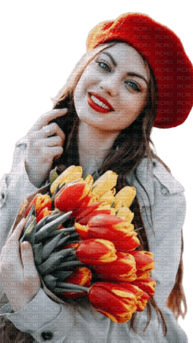 Женщина с тюльпанами - PNG gratuit