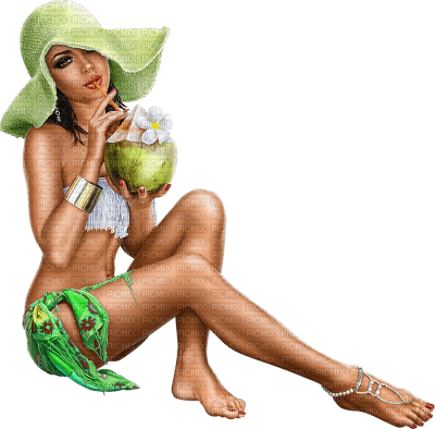 Mujer tomado agua de coco - PNG gratuit