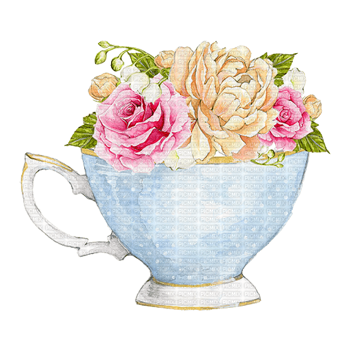 Tea Cup with Flowers - Free PNG