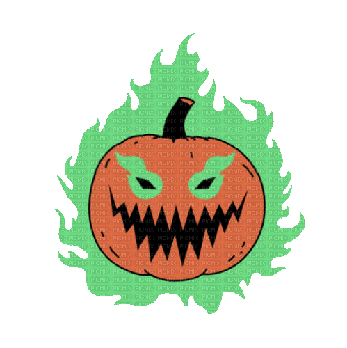 Green Flame Jack O Lantern Pumpkin - GIF animasi gratis