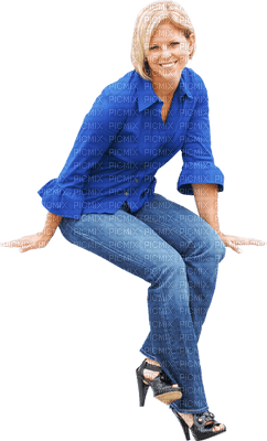 Kaz_Creations Woman Femme Blue Sitting - PNG gratuit