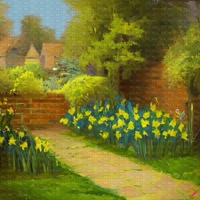 Spring Garden with Daffodils - bezmaksas png