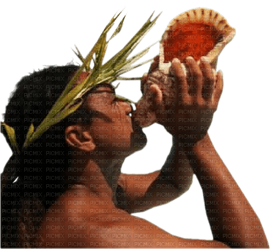 chantalmi homme tahitien musique coquillage - gratis png