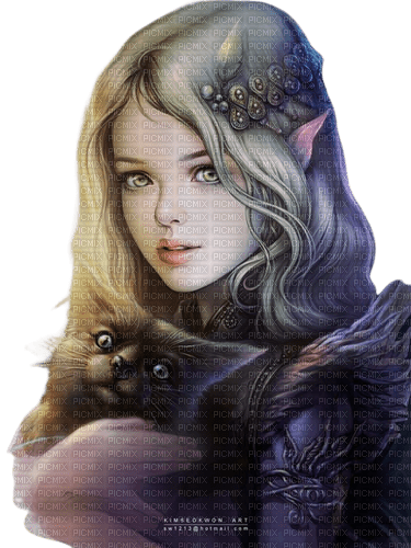 fille et son chat - 無料png