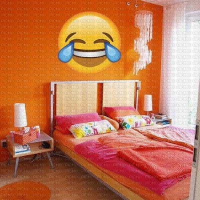 Orange Laughing Emoji Bedroom - Free PNG