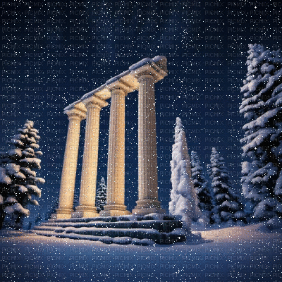 Snowy Greek Pillars - 免费动画 GIF