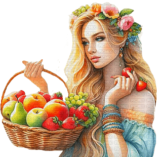 Mujer con canasta de frutas - фрее пнг