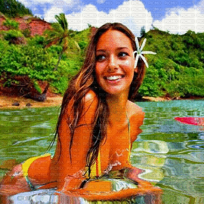 Hawaiian surfer girl - Bezmaksas animēts GIF