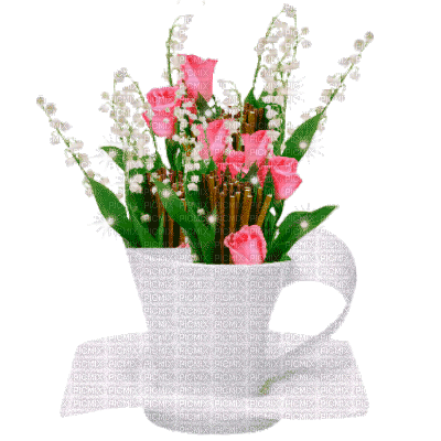 Spring Tulips in a Coffee Cup - Бесплатный анимированный гифка