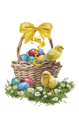 Ostern, Eier, Korb, Küken - ücretsiz png