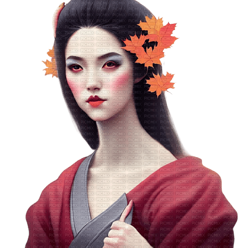 kikkapink autumn woman geisha - бесплатно png