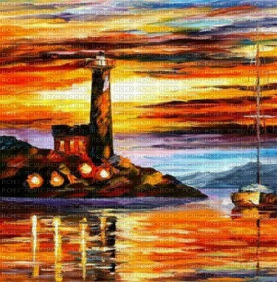 loly33 fond painting paysage phare - ücretsiz png